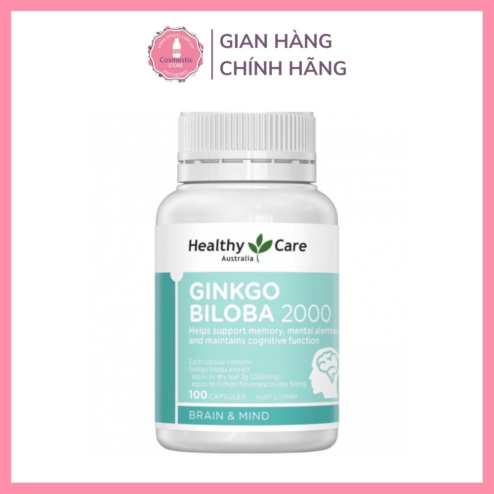 Viên Uống Bổ Não Healthy Care Ginko Biloba 2000 Giúp Giảm Căng Thẳng Tăng Khả Năng Tập Trung Hộp 100 Viên