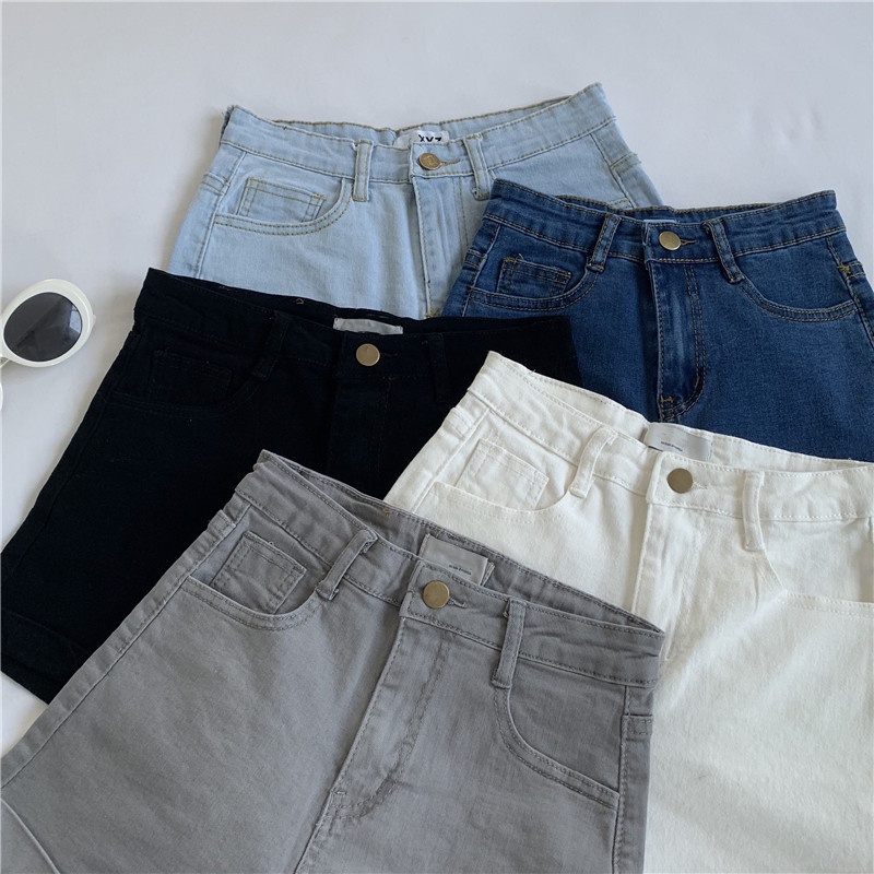 DUNEA Quần short denim lưng cao ống rộng thời trang cá tính cho nữ