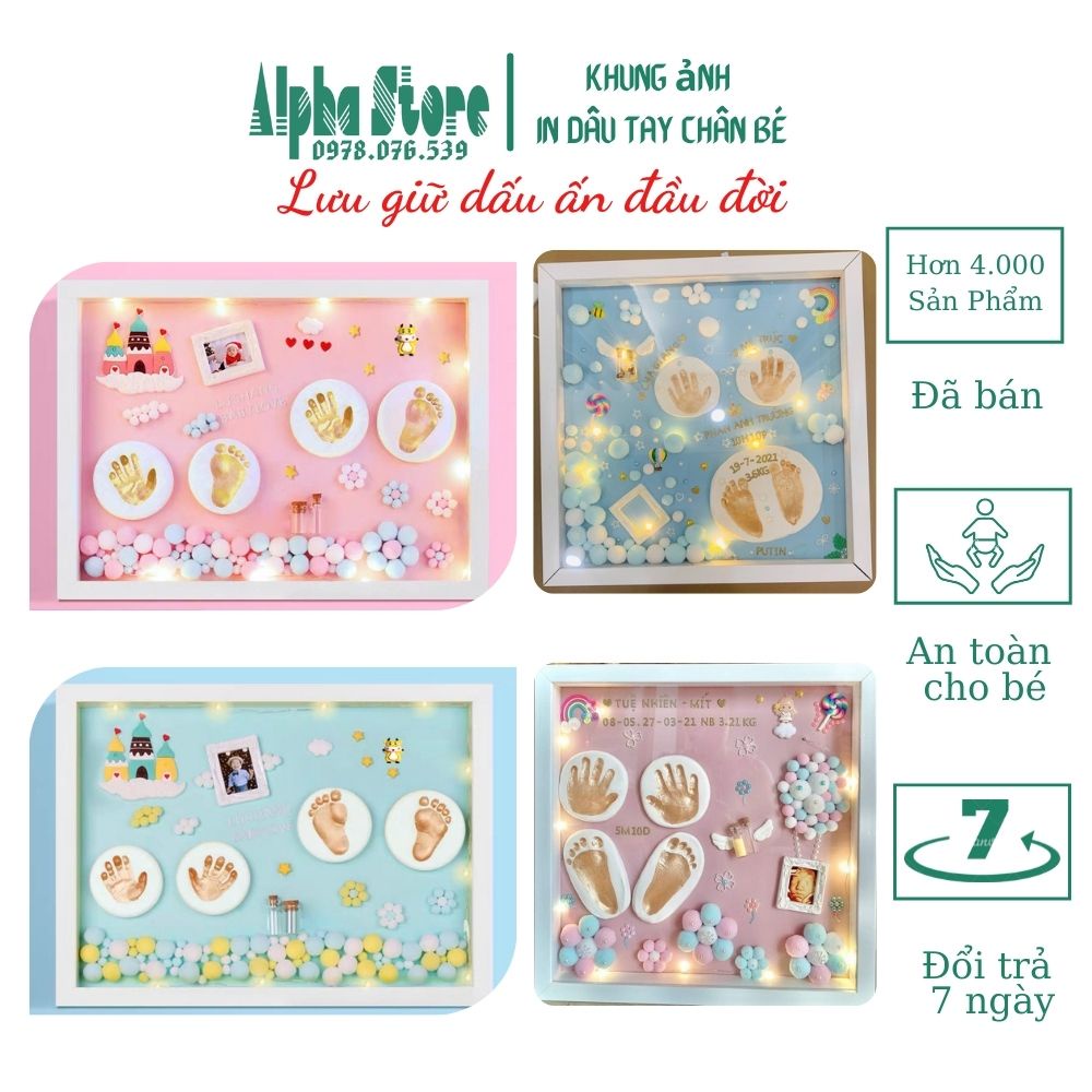 Bộ khung ảnh in dấu vân tay chân cho bé lưu giữu kỉ niệm đầu đời, quà đầy tháng, sinh nhật.