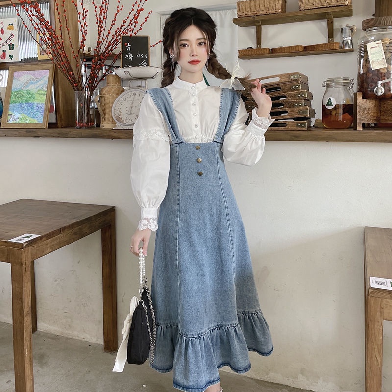 Đầm Denim Hai Dây Dáng Đuôi Cá Ôm Eo Ngọt Ngào Cho Nữ