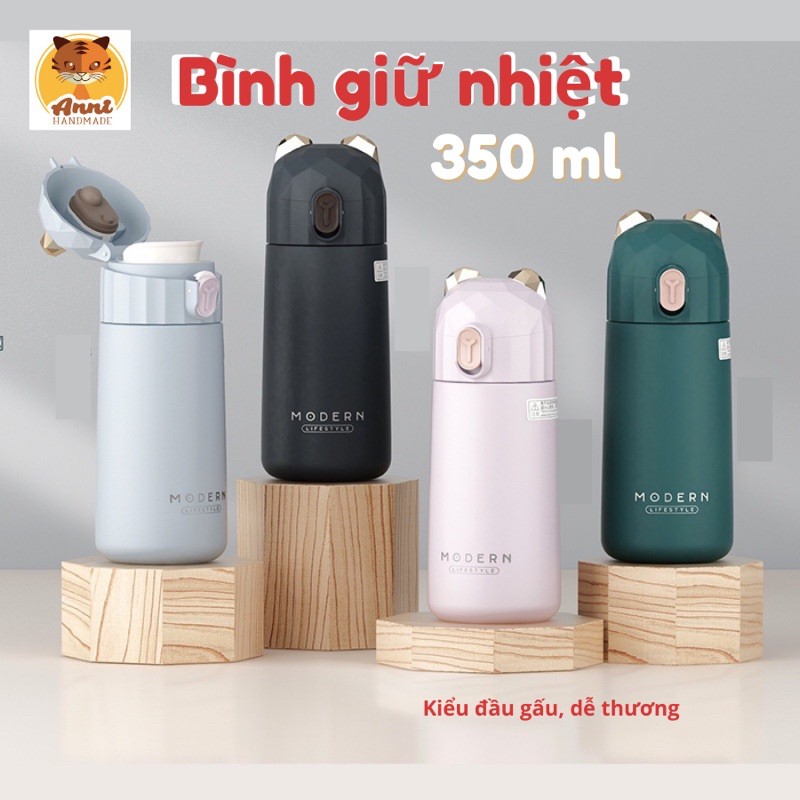 Bình giữ nhiệt dễ thương hình đầu gấu có nút bật - 350ml