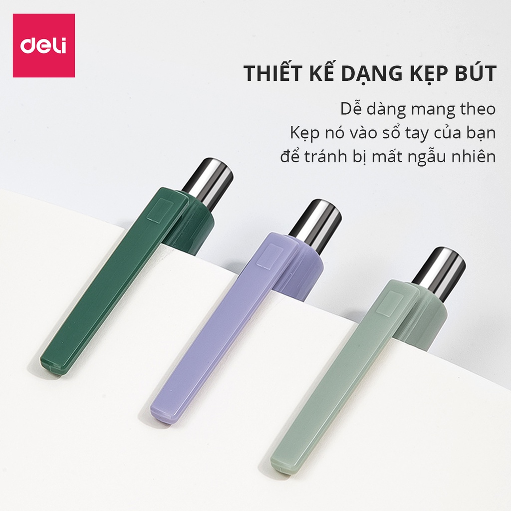 Bút bi dạng gel mực đen cao cấp Deli- ngòi 0.5mm đầu bấm - Xám/Xanh lá/Tím - 1 chiếc - NS645