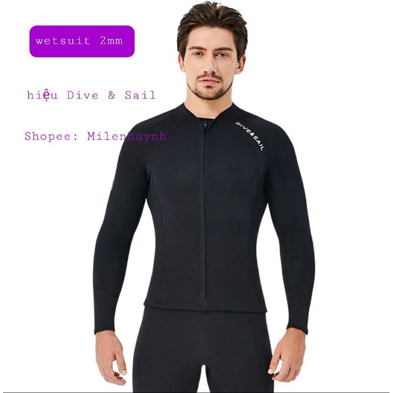 Áo bơi giữ nhiệt cho nam dài tay dày 2mm cao su neoprene hiệu Dive &amp; Sail