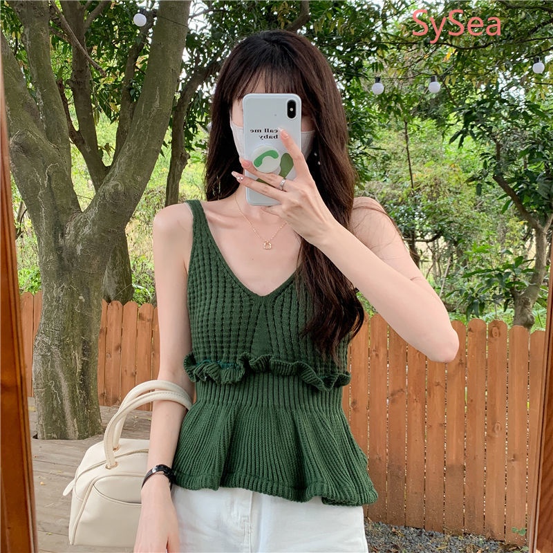 Áo Hai Dây Dệt Kim Màu Trơn Thời Trang Mùa Hè Cho Nữ