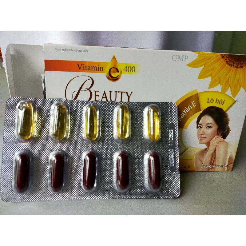 Vitamin e 2 màu Beauty health đẹp da, chống oxy hoá, giảm nám, mờ thâm, trị mụn, trắng da