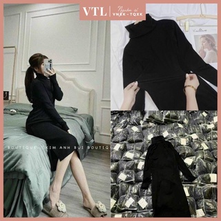 Váy cổ lọ đen tăm dài tay chất co giãn dáng dài qua gối