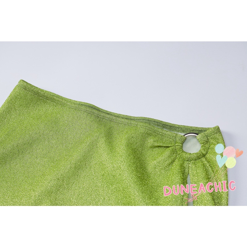 DUNEA Bộ đồ gồm áo cổ yếm và chân váy xẻ tà thời trang gợi cảm cho nữ