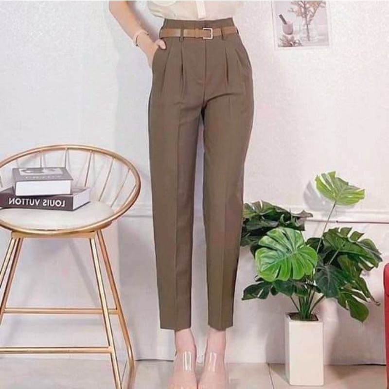 Quần baggy nữ cạp liền kèm đai Quần tây nữ chất công sở 2 biên hàng đẹp