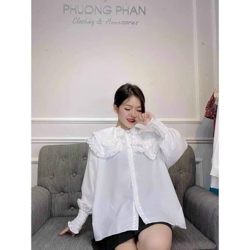 SƠMI TRẮNG CỔ 2 LỚP CHẠY BÈO, TAY BO CHUN DÁNG SUÔNG HOT