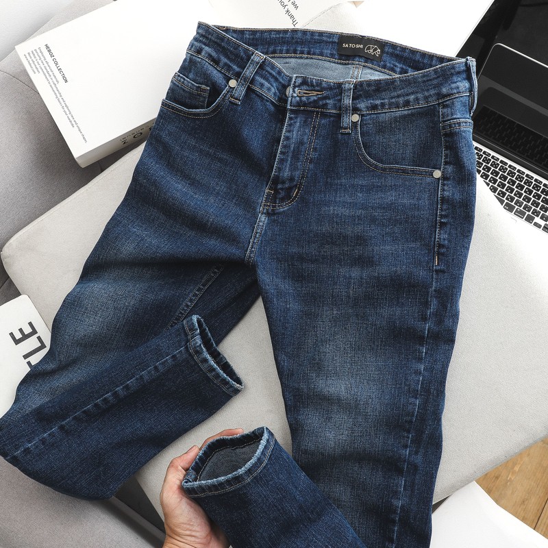 |Hẻm Store| Quần jean nam, quần bò nam Satoshi SAQJ31 dáng vừa màu xanh trơn wash basic chất jean co giãn nhẹ | BigBuy360 - bigbuy360.vn