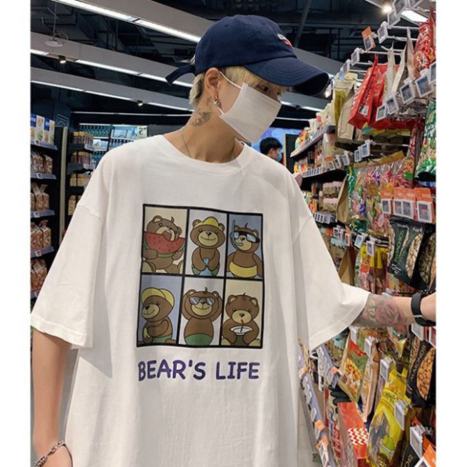 ÁO THUN, ÁO PHÔNG TAY LỠ UNISEX FORM RỘNG OVERSIZE ANIME BEAR M637 KL SHOP HP SHOP HTSHOP