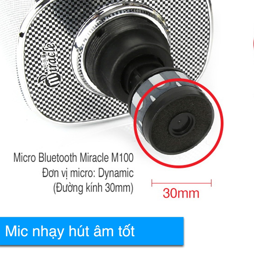 Micro Karaoke Bluetooth Tốt Nhất - Micro Miracle M100 Chính Hãng Hàn Quốc màu đen