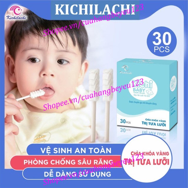 6 Que / Hộp 30 Que gạc rơ lưỡi, tưa lưỡi vệ sinh răng miệng cho Bé Kichilachi Kichi