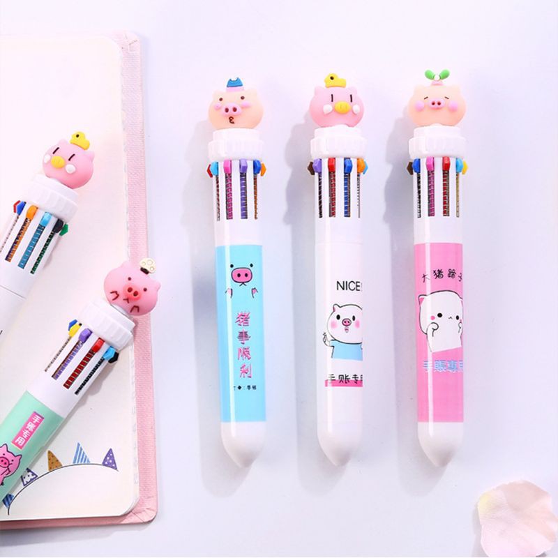 Bút bi nhiều màu 10 trong 1 phối hình heo con xinh xắn