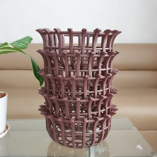 Bộ 5 chậu trồng lan bí ngô giả gỗ nâu 25x12cm