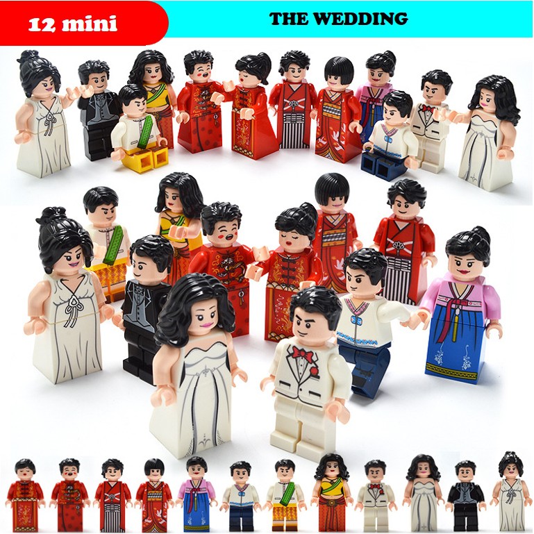 Combo 12 minifigures Đám Cưới - 6 Cặp Cô dâu Chú rể - Đặc trưng trên Thế giới