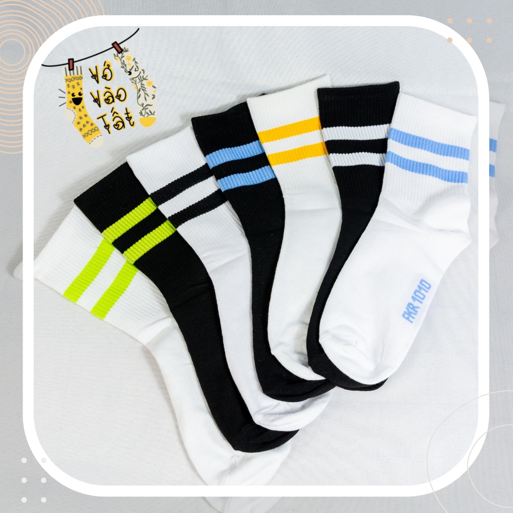 TẤT VỚ CỔ CAO UNISEX TRẮNG ĐEN SỌC NGANG