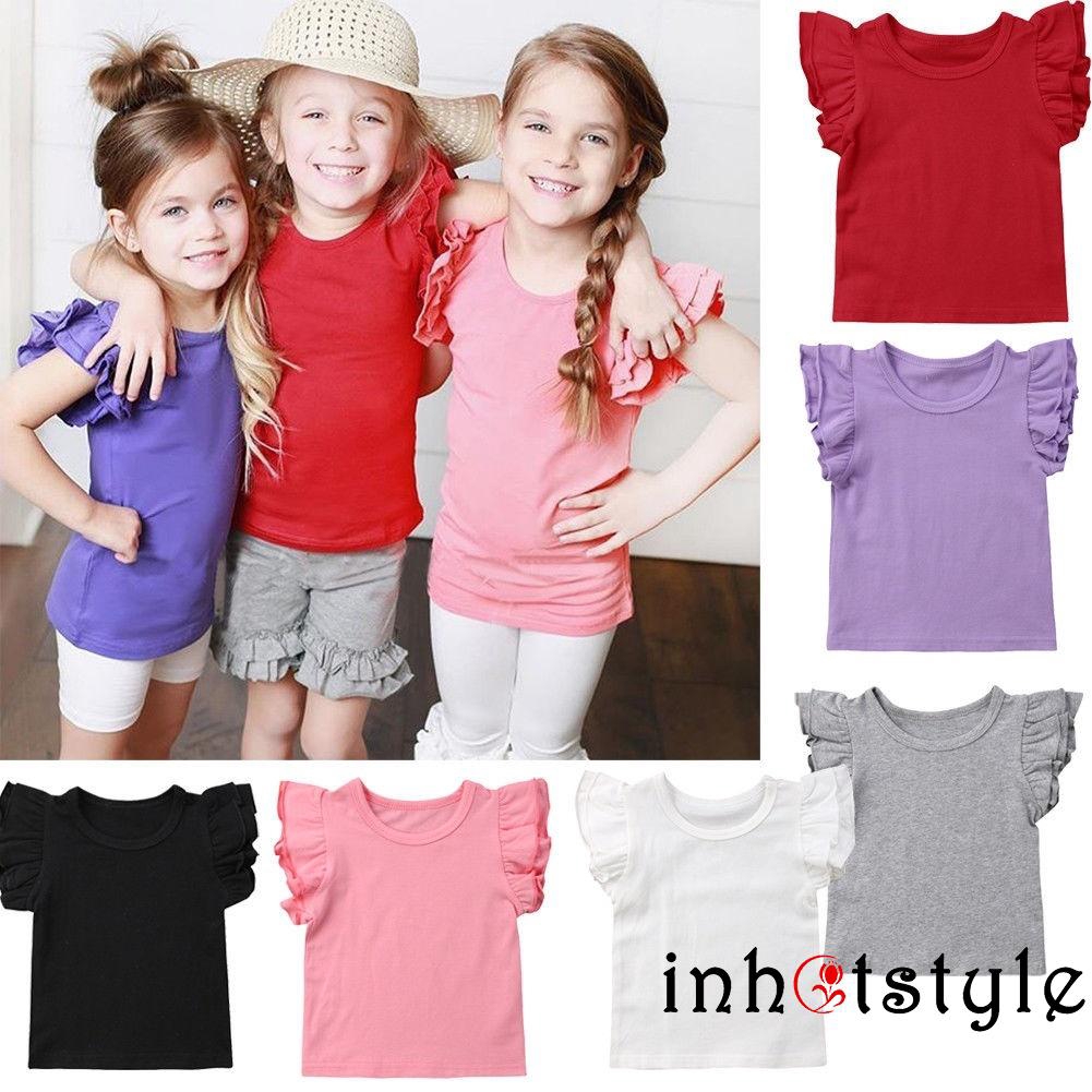 Áo tay cánh tiên , vải cotton , màu trơn cho bé gái