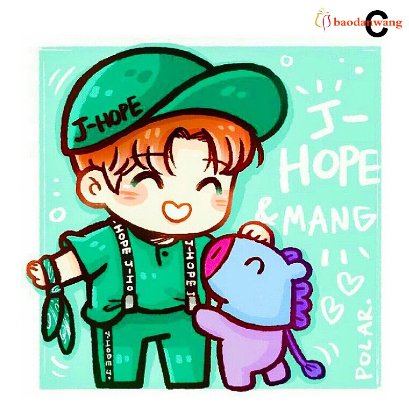 Bộ tranh đính đá 5D hạt tròn toàn diện hình BT21