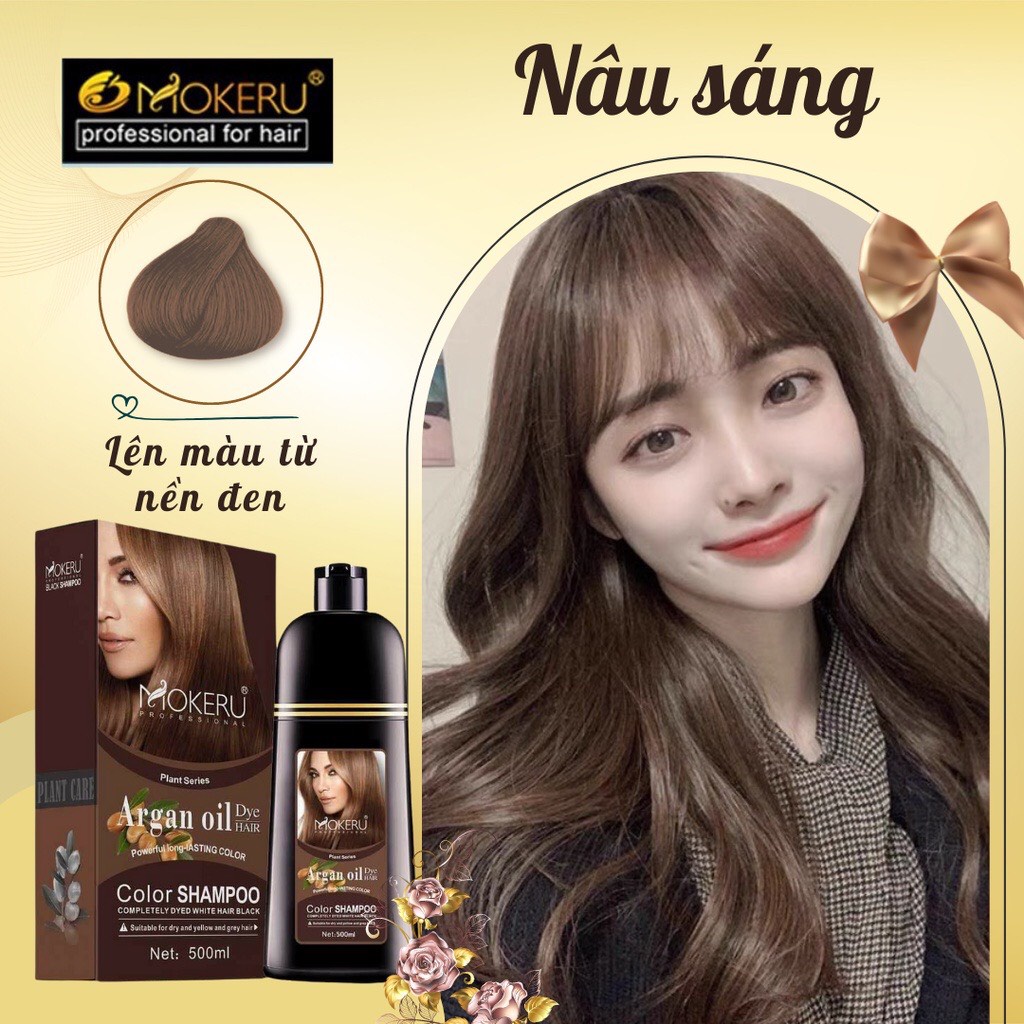 Dầu Gội Phủ Bạc Mokeru Màu Nâu Sáng Chai 500ml Chiết Xuất Thảo Dược Thiên Nhiên Không Gây Hư Tổn Cho Tóc