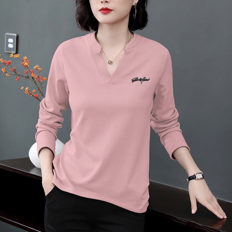 Áo Thun Dài Tay Cổ Chữ V Dáng Rộng Thiết Kế Đơn Giản Thời Trang Dành Cho Nữ