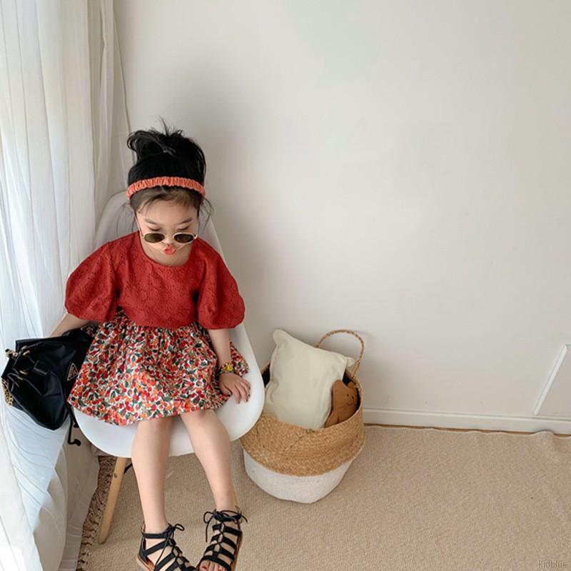 Set áo ngắn tay kèm chân váy in hoa cho bé gái