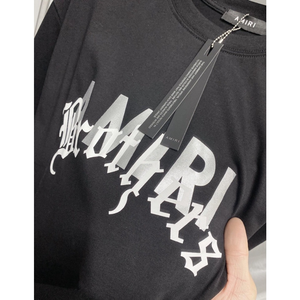 áo thun tin phối 3D chữ AMIRI bản lớn trước ngực phong cách đơn giản lịch sự, cototn dạo phố dã ngoại thoải mái hè