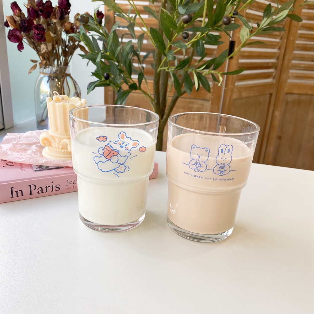 Cốc Ly Thủy Tinh Hai Tầng Style Hàn Đáng Yêu