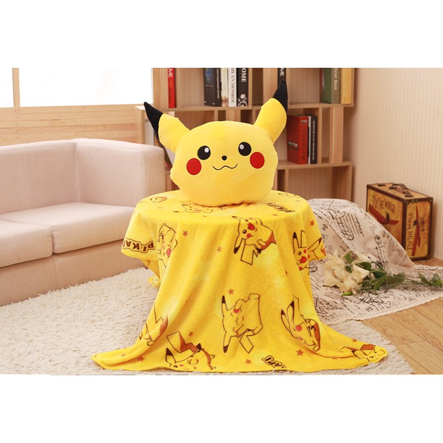 [GIÁ RẺ NHẤT] Gối mền Pikachu cao cấp, nỉ nhung cực mịn, bộ chăn gối văn phòng GD44