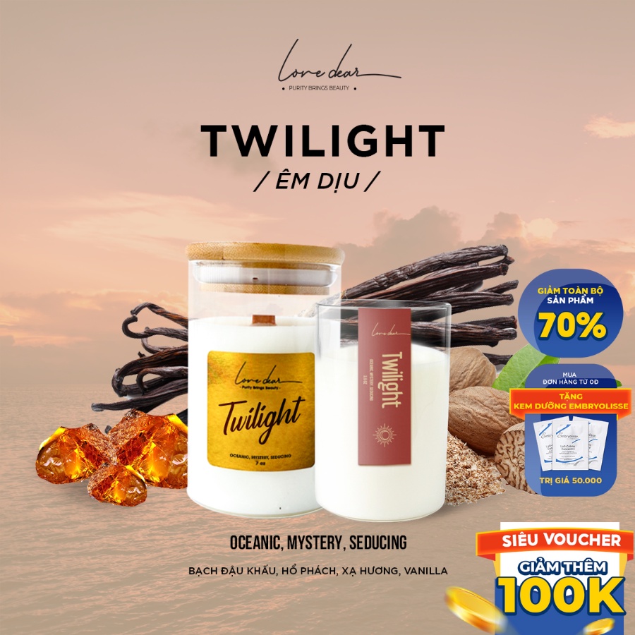 Nến Thơm Phòng Cao Cấp LoveDear Twilight Từ Tinh Dầu Thiên Nhiên và Sáp Cọ - Trang Trí Decor 100g & 200g