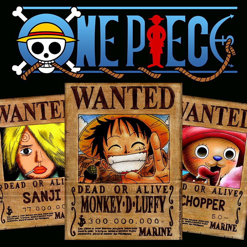 Truy Nã OnePiece kích thước A3-A4 Băng nhóm Luffy đảo hải tặc