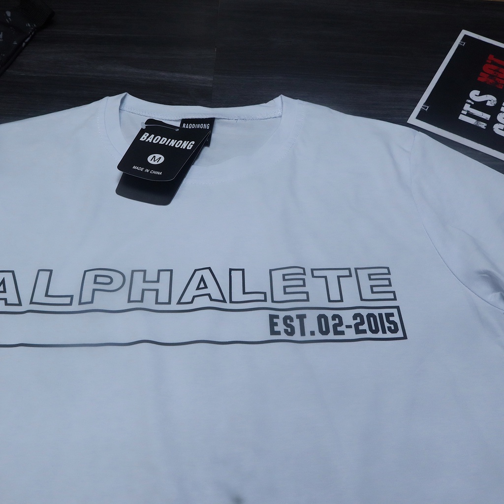 Áo ngắn tay nam tập gym Likefit vạt bằng vải cotton in hình Alphalete