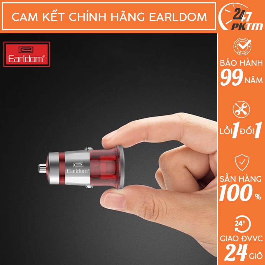 CHÍNH HÃNG EARLDOM Tẩu sạc Ô tô Mini Earldom ES-136 hỗ trợ sạc nhanh 3.4A - Tặng kèm dây sạc 3 chân dài 1M