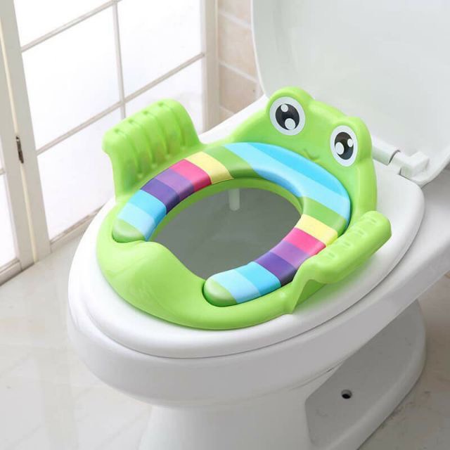 Bô Thu nhỏ gọn bồn cầu ếch có tay vịn và đệm bệ lót ngồi vệ sinh, màu sắc dễ thương phù hợp bé trai và bé gái