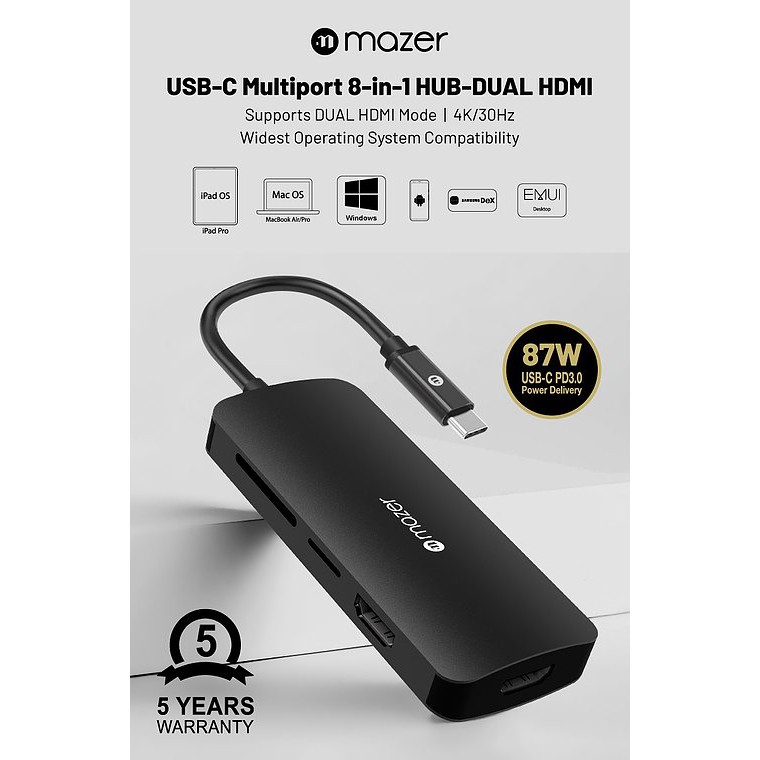 [BH 5 năm] Hub Cổng Chuyển Đổi Mazer Multiport USB-C 8-in-1 HUB To HDMI 4Kx2