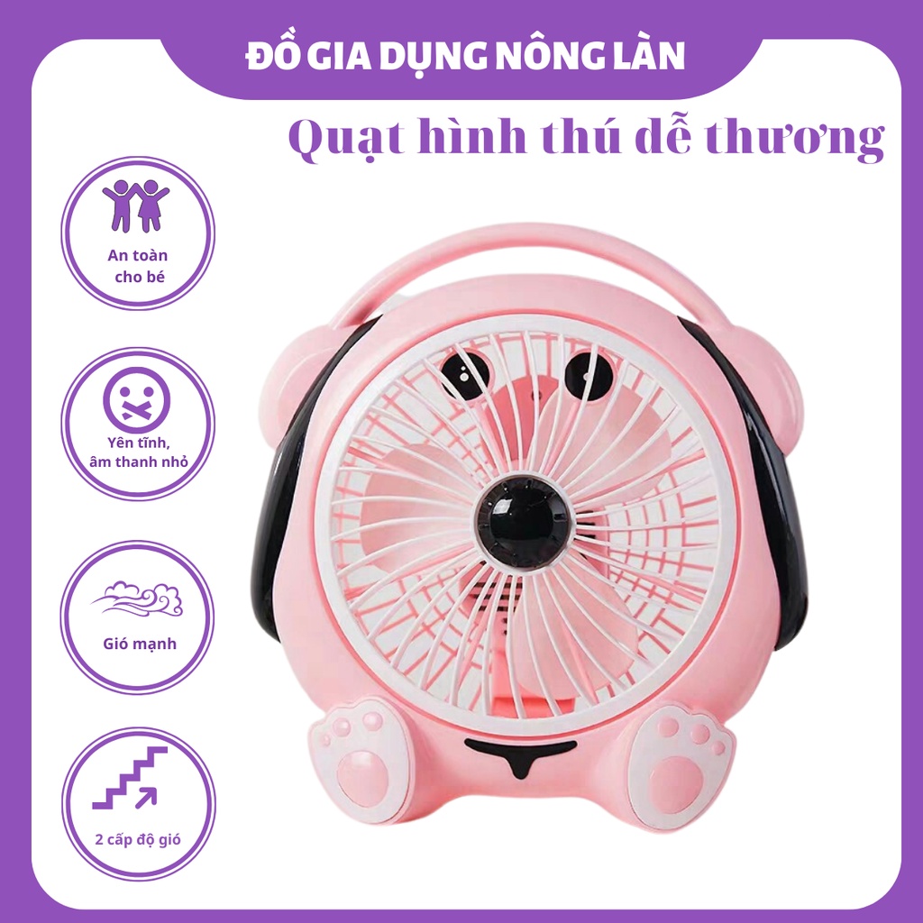 Quạt Để Bàn Hình Thú Dễ Thương - Quạt Điện Nhỏ Để Bàn Văn Phòng, Giường Cho Bé, 2 Tốc Độ Gió,20W, KT 29x29x13