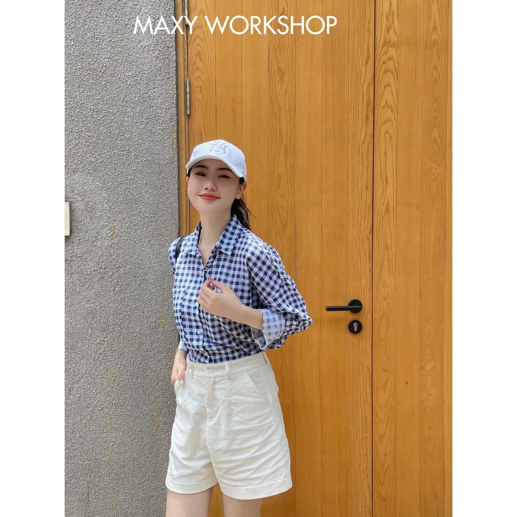 Áo sơ mi nữ tay dài dáng rộng hoạ tiết caro check shirt Maxy Workshop