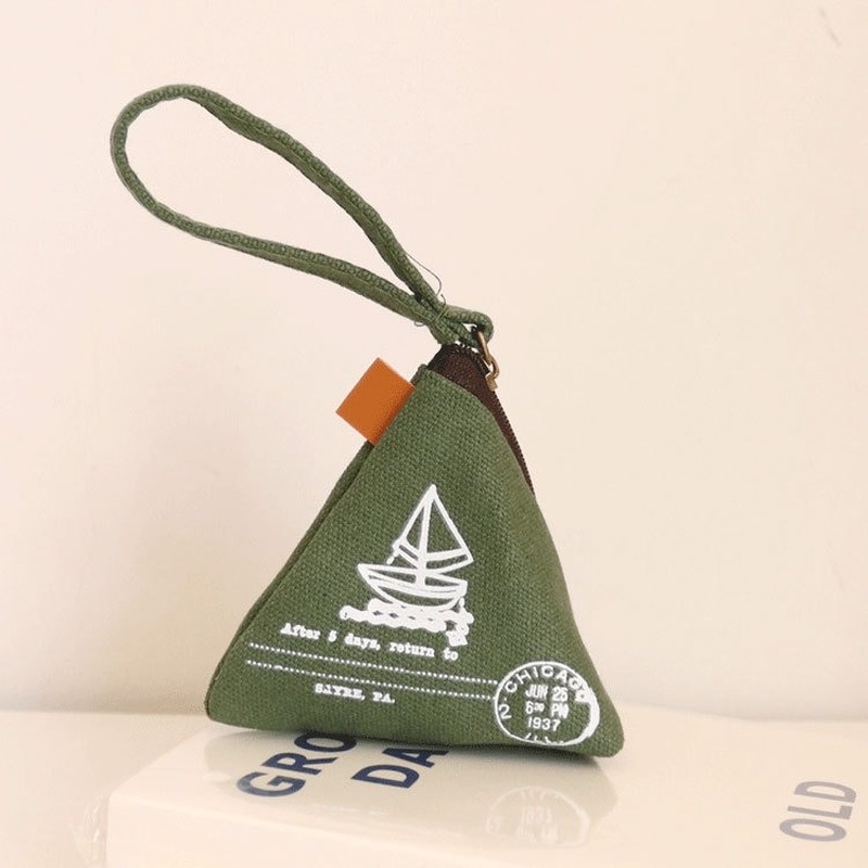 Ví Đựng Tiền Xu Hình Tam Giác Bằng Vải Canvas Phong Cách Retro