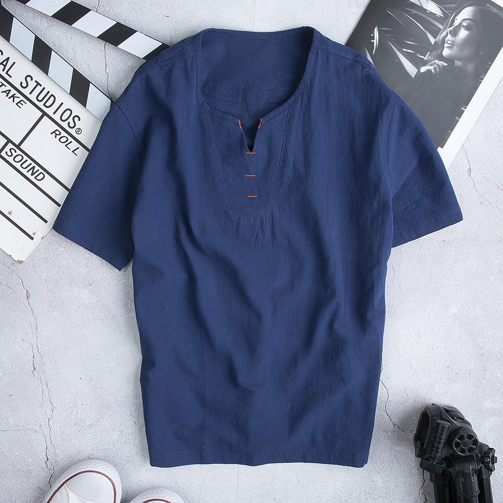 Áo nam cộc tay cổ V Vải Đũi (Linen) Cao Cấp R.Menswear | BigBuy360 - bigbuy360.vn