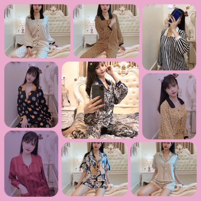 PIJAMA lụa cổ sen tay bồng, Bộ ngủ lụa cao cấp hàng shop 2CE