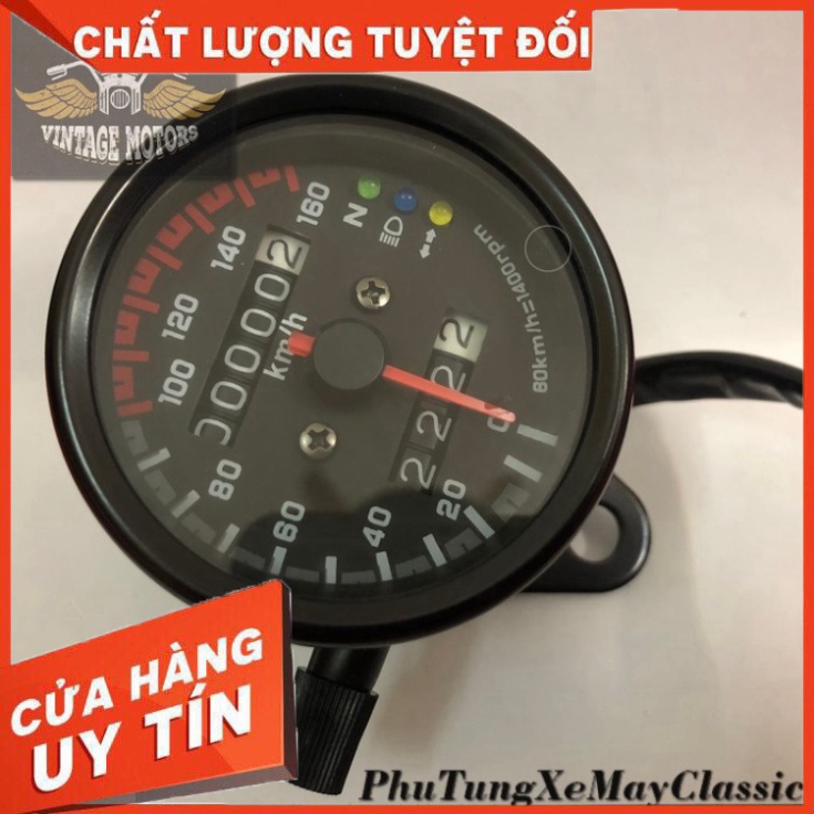 ĐỒNG HỒ XE MÁY - Đồng hồ độ đo km classic màu mạ inox có đèn báo 3 chức năng cơ bản - Hàng nhập khẩu