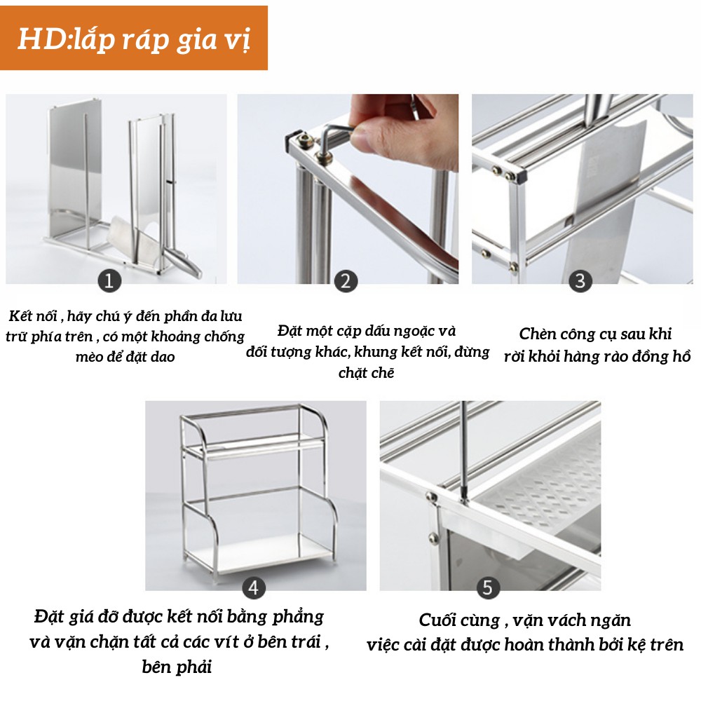 Kệ Inox đựng gia vị nhà bếp nhiều tầng đa năng tiện dụng - Kệ đựng cao cấp chống han gỉ