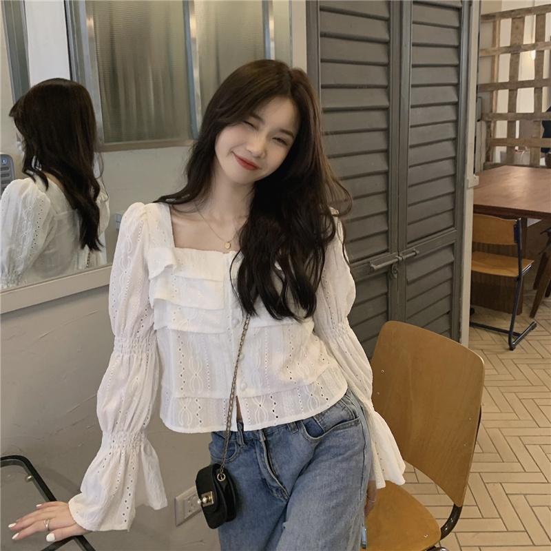 Áo Ren Cổ Vuông Tay Phồng Thời Trang Mùa Thu Pháp Cổ Điển Dành Cho Nữ 54427