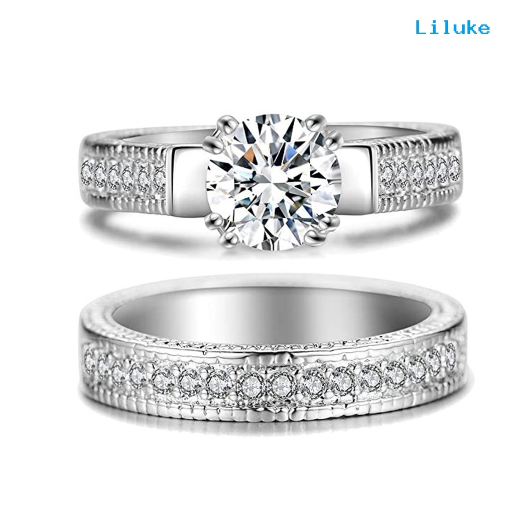 Set 2 Nhẫn Cưới Đính Đá Thời Trang Dành Cho Cả Nam Và Nữ