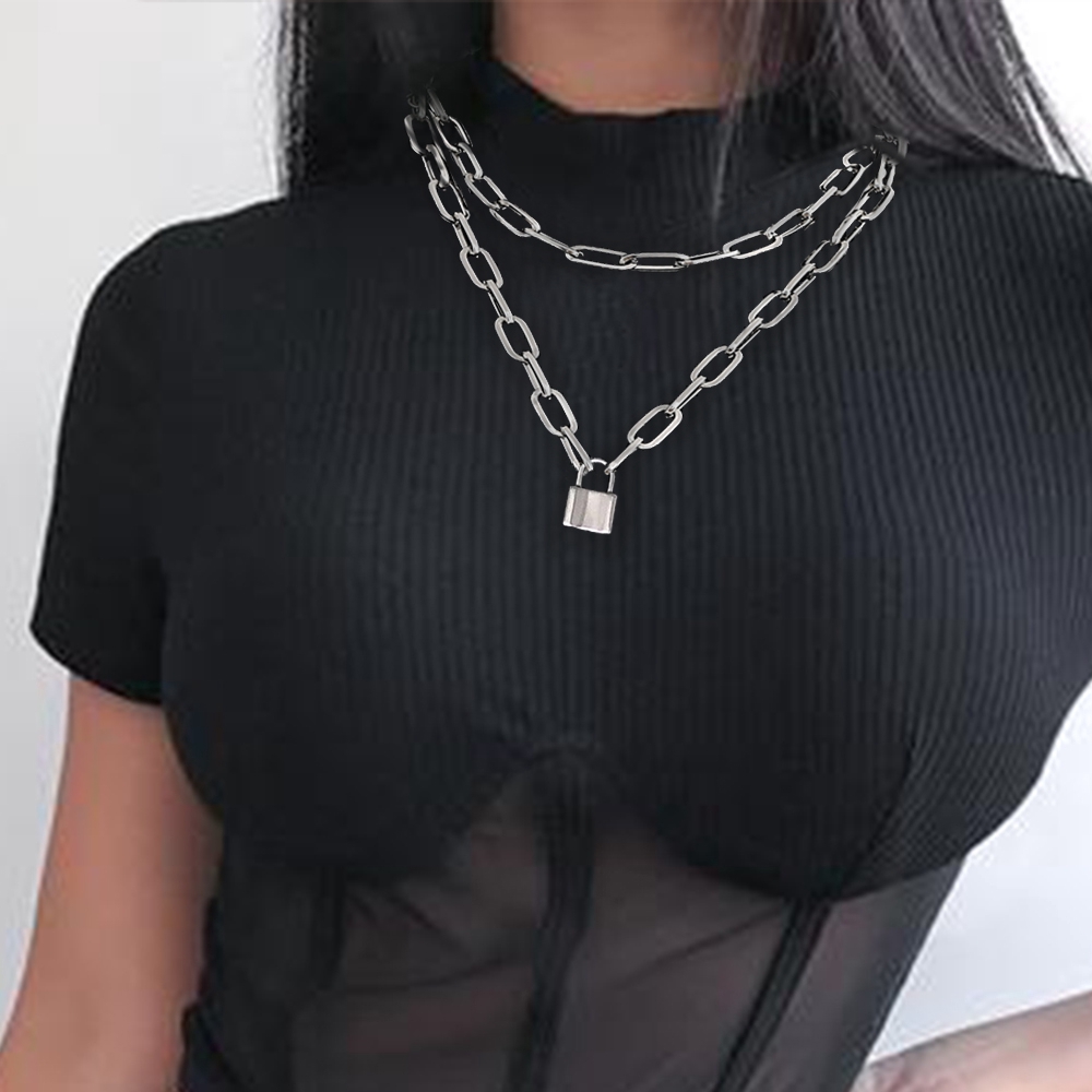 Vòng cổ bằng thép không gỉ có ổ khóa kim loại phong cách Gothic