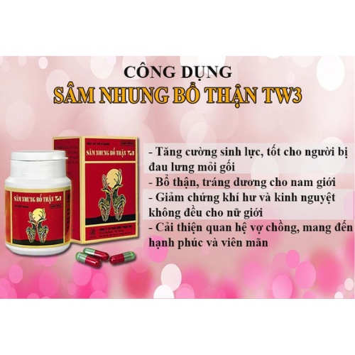 Sâm nhung bổ thận TW3 (Lọ 30 viên) - Bổ thận tráng dương, dưỡng huyết tư âm, cố tinh