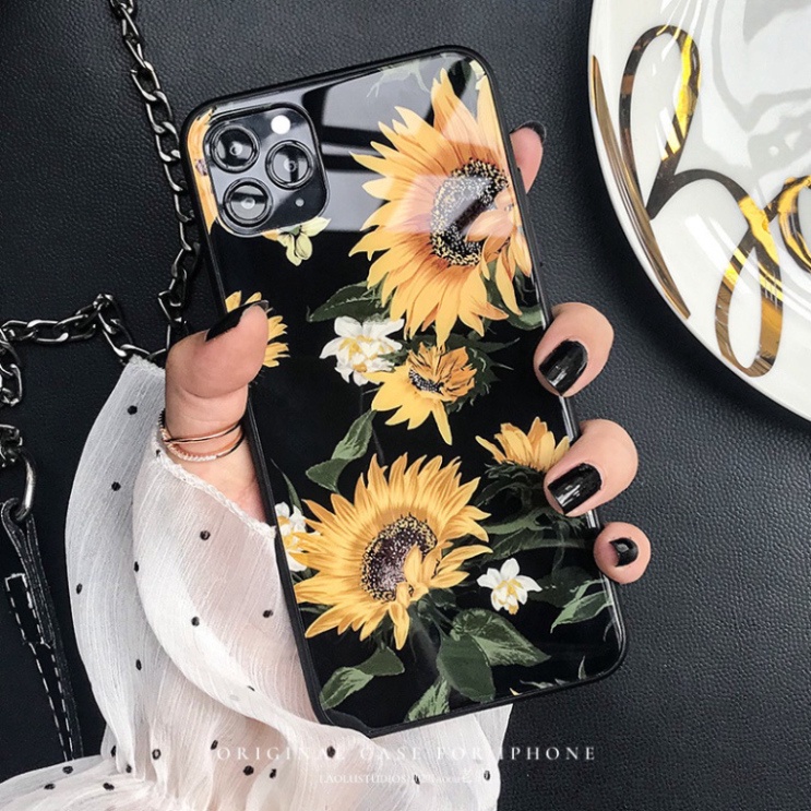 Ốp lưng iphone 6, 7, 8 Plus, X, XS, XR, XSMAX, 11, 11PRO, 11 PROMAX, 12, 13 PROMAX HOA HƯỚNG DƯƠNG BẰNG KÍNH PKVN