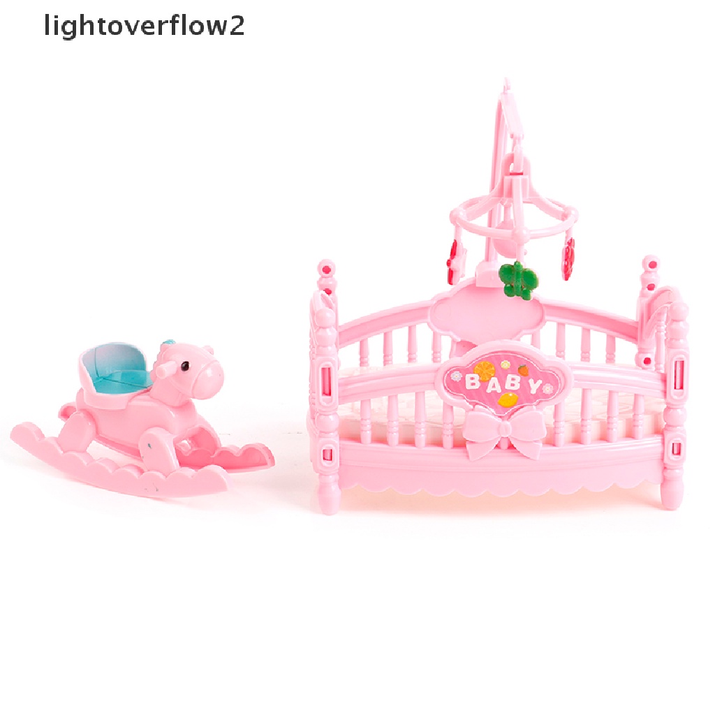 Giường Ngủ Và Ngựa Gỗ Thu Nhỏ Trang Trí Nhà Búp Bê