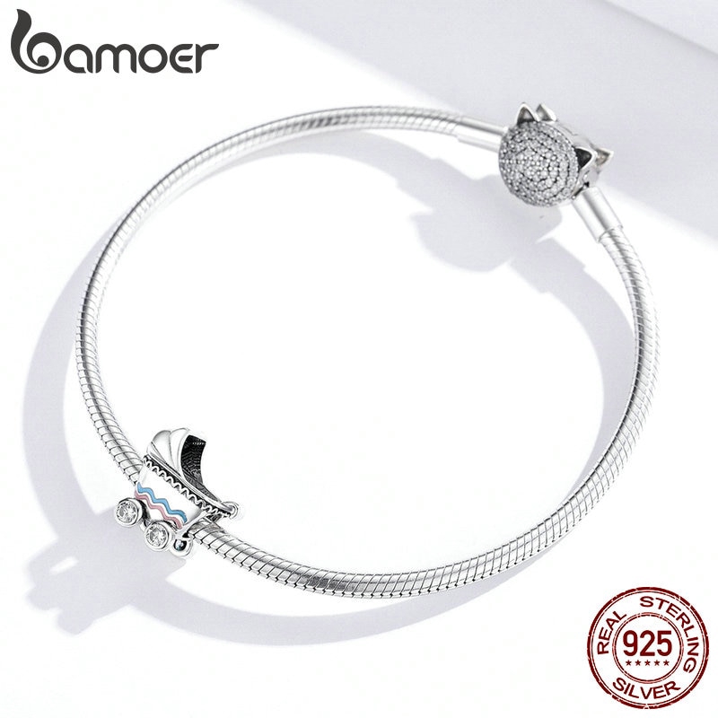 Phụ Kiện Làm Trang Sức Bamoer SCC1539 Bằng Bạc 925 Hình Xe Đẩy Em Bé Độc Đáo