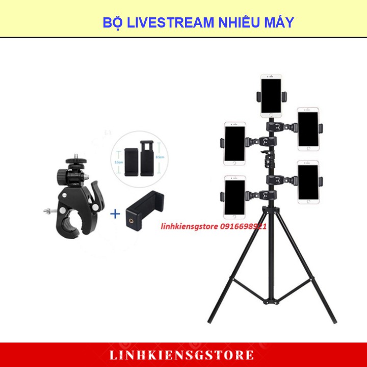 Bộ giá đỡ kẹp điện thoại gắn vào Tripod hỗ trợ livestream,live quay phim nhiều máy cùng lúc VIDEO Sản Phẩm